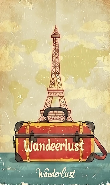 Foto cartão postal de viagem retrô com borda de mala e texto wande ilustração cartão postal vintage decorativo