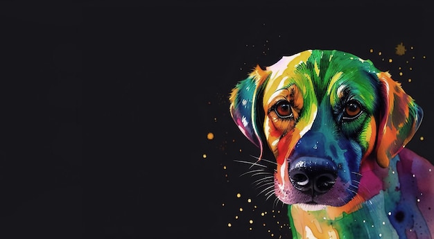 Cartão postal em aquarela com cachorro de estimação usando óculos de sol de arco-íris Generative AI