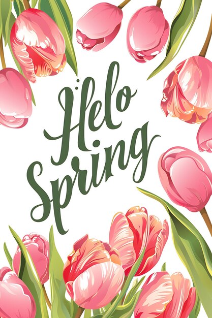 Cartão postal floral de primavera com borda de tulipa em flor e ilustração Cartão postal vintage decorativo