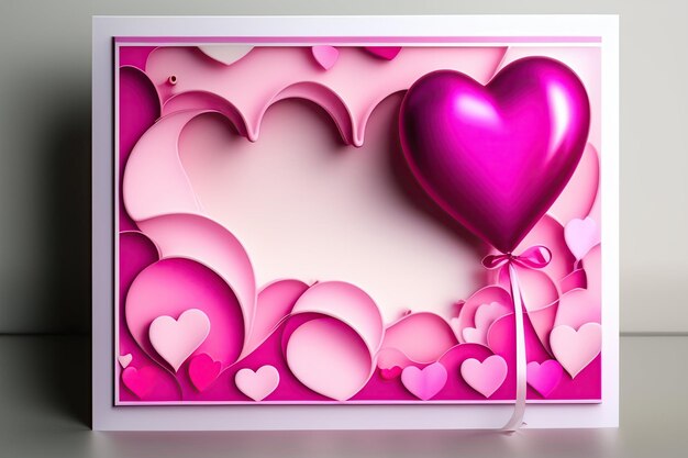 Cartão romântico com balões de coração rosa