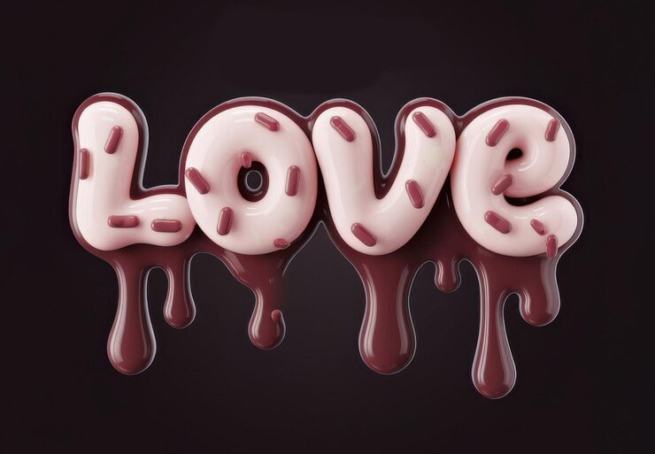 Foto cartas de amor con glaseado de chocolate rosa y salpicaduras sobre un fondo negro