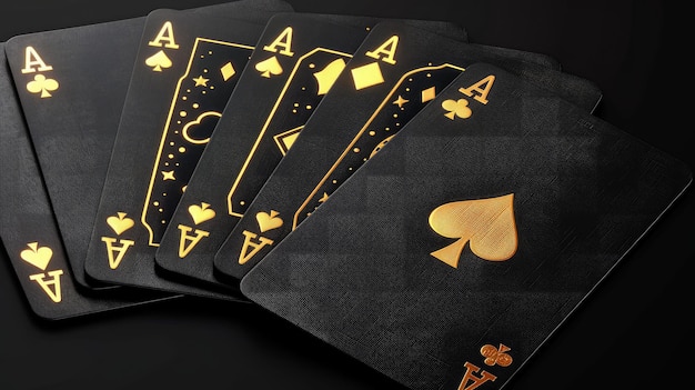 cartas de juego negras y doradas estilo vectorial realista