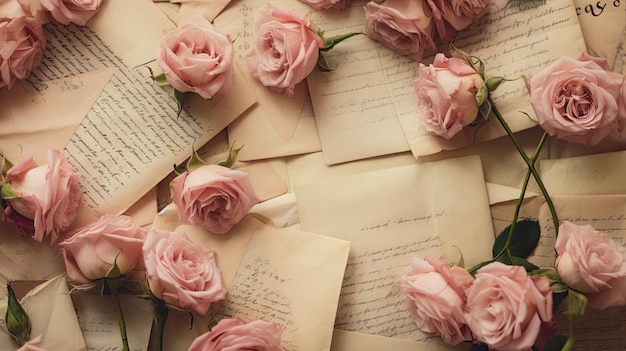 cartas manuscritas antiguas con flores