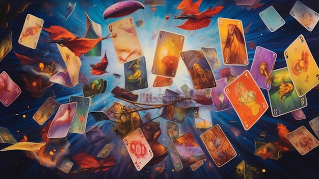 Cartas místicas del tarot flotando en el aire