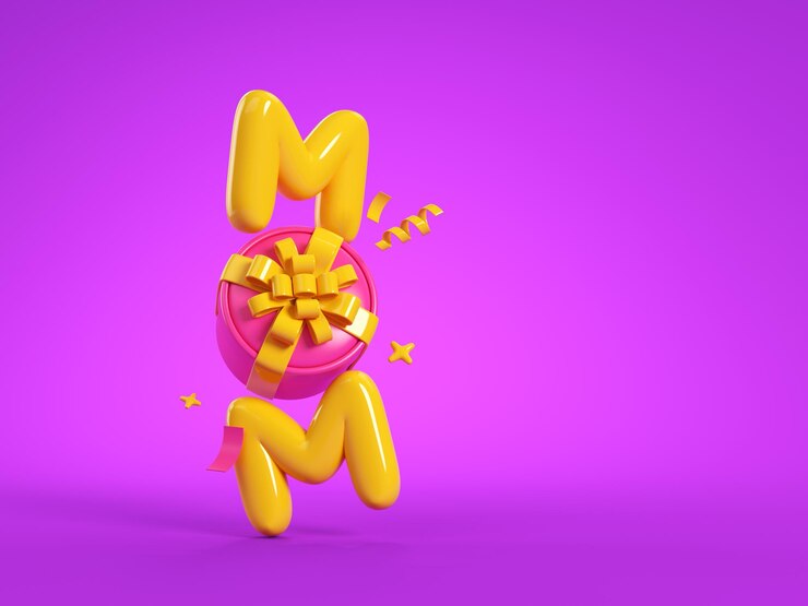 Foto cartaz 3d feliz dia das mães com texto de mãe e elemento de decoração de caixa de presente rosa para banner