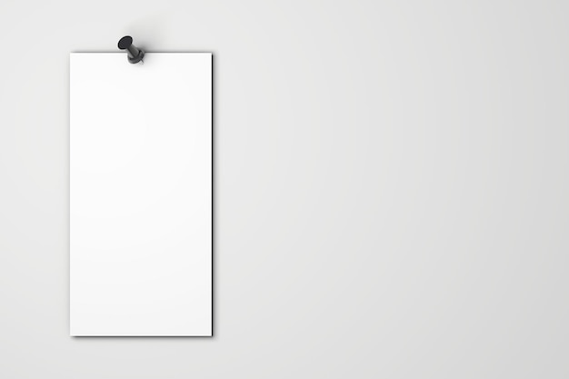 Cartaz branco em branco simulado preso a uma parede cinza simples d renderização