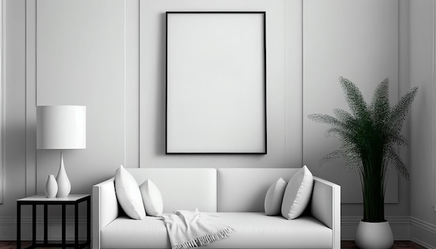 Cartaz branco em uma parede com maquete de quadro em branco Generative AI
