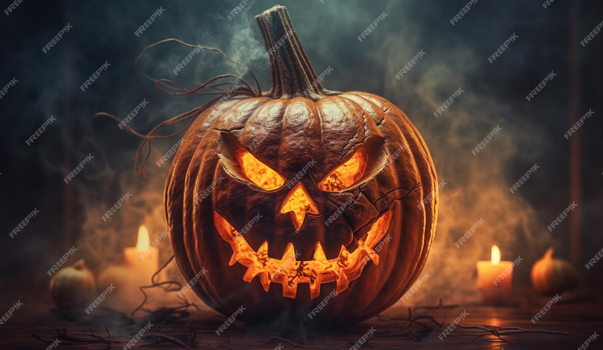 Um pôster com tema de halloween com uma cara assustadora e uma