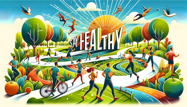cartaz de alimentação saudável com as palavras saudável saudável