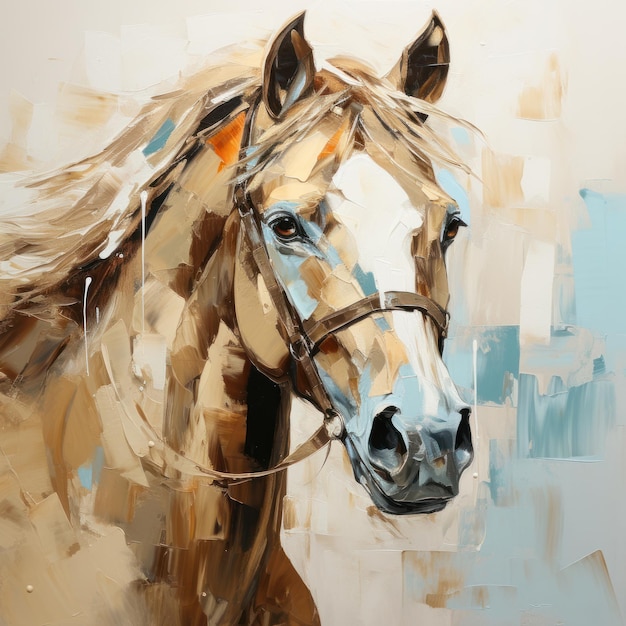 Cartaz de arte de parede de retrato de cavalo marrom no estilo de pintura a óleo abstrata