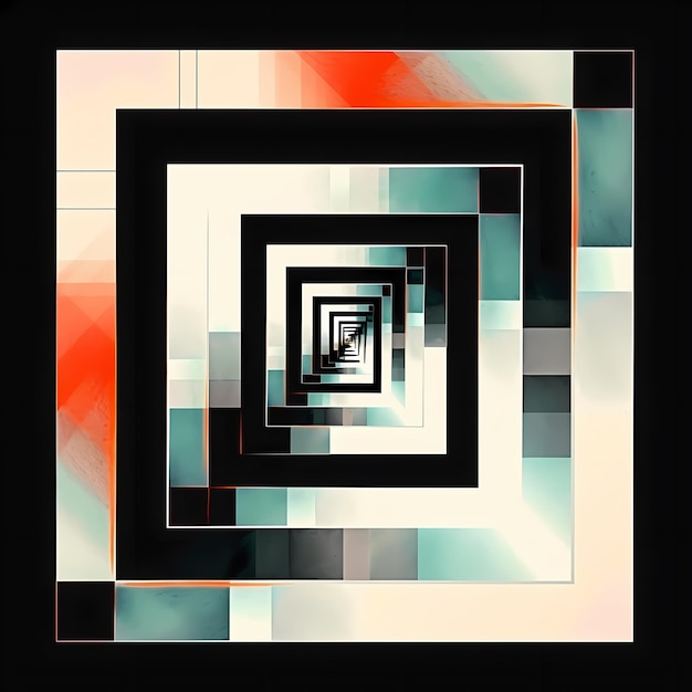 Cartaz de arte moderna geométrica ou arte padrão Perspectiva de retângulo quadrado Corredor de infinito Ai generativo