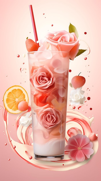 Cartaz de bebida Rose Falooda com xarope de rosa e aletria Sof celebrações indianas culinária estilo de vida