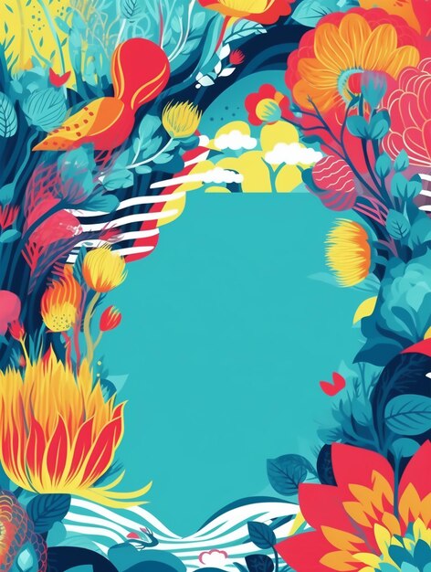 Cartaz de capa de design floral colorido isolado em fundo azul
