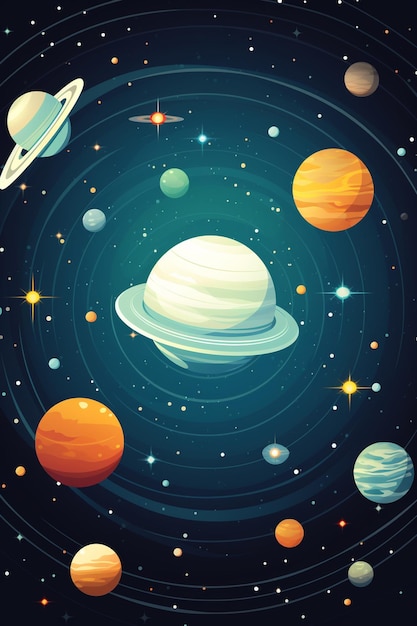 cartaz de espaço vetorial com nave espacial no cosmos com planetas alienígenas, asteróides e estrelas