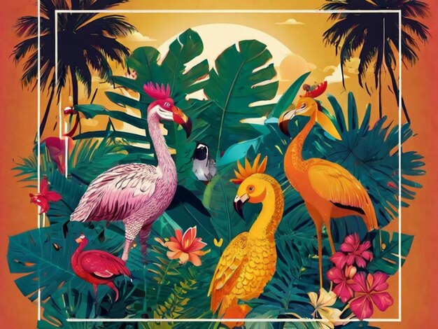 Foto cartaz de festa tropical com animais