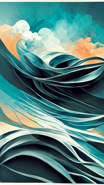 Cartaz de fundo cinza abstrato com ilustração 3D de ondas dinâmicas