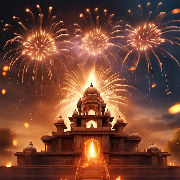 Cartaz de fundo de fogos de artifício colorido para ilustração de banner de Diwali
