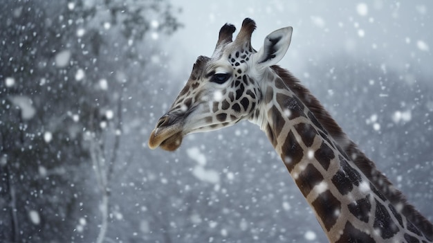 Foto cartaz de girafa na neve hd para moldura