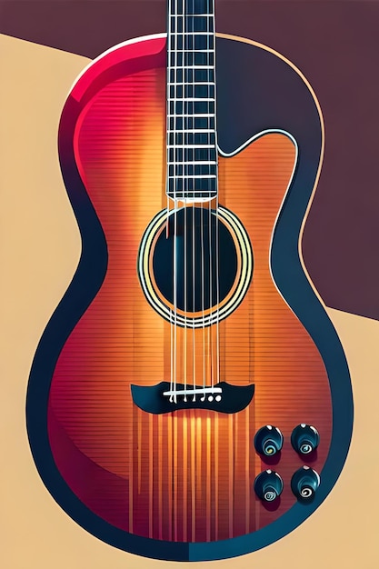 Foto cartaz de guitarra retrô e clássico corpo oco de guitarra elétrica