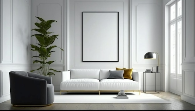 Cartaz de maquete de design de interiores moderno em branco quadro branco Generative Ai