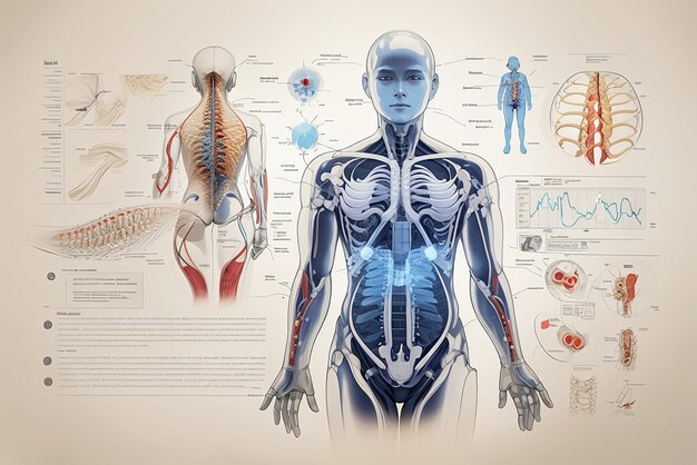 Cartaz de neurologia com elementos infográficos de estilo vintage retrô de entranhas do corpo e editáveis