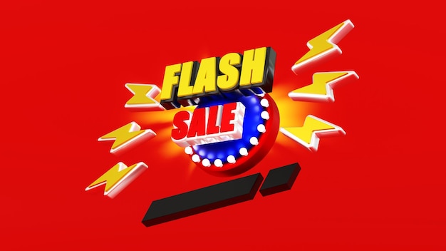 Foto cartaz de palavras de venda em flash ou modelo de banner para promoção de campanha em sites e mídia social renderização em 3d