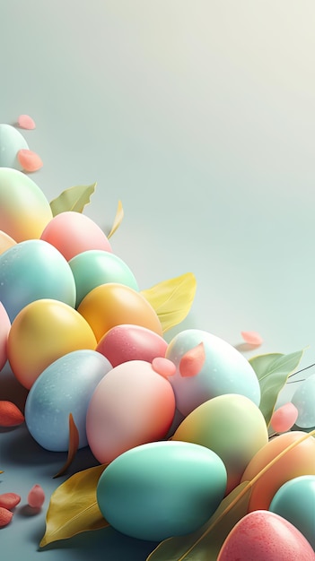 Cartaz de Páscoa futurista moderno e modelo de banner com ovos de Páscoa em fundo claro Saudações pelo conteúdo de IA generativo do dia de Páscoa