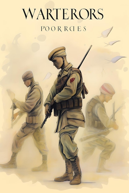 Foto cartaz de poetas guerreiros pela paz ilustra soldados compos no war concept art 2d flat design