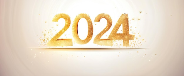 Cartaz de saudações de ouro de comemorações de ano novo de banner 2024 sobre fundo claro IA generativa