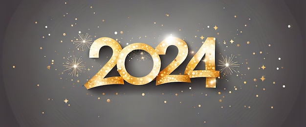 Cartaz de saudações de ouro de comemorações de ano novo de banner 2024 sobre fundo claro IA generativa