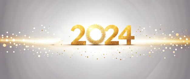 Cartaz de saudações de ouro de comemorações de ano novo de banner 2024 sobre fundo claro IA generativa