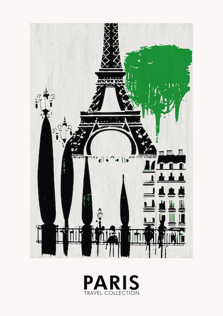 Cartaz de viagens vintage de Paris abstrato desenhado à mão para impressão e decoração de casa