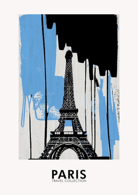 Cartaz de viagens vintage de Paris abstrato desenhado à mão para impressão e decoração de casa