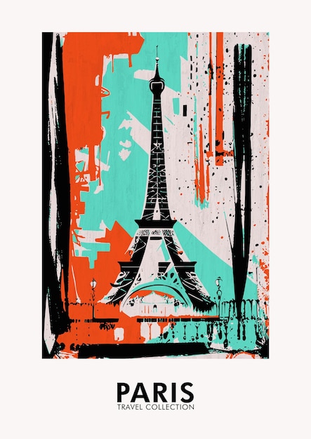 Cartaz de viagens vintage de Paris abstrato desenhado à mão para impressão e decoração de casa