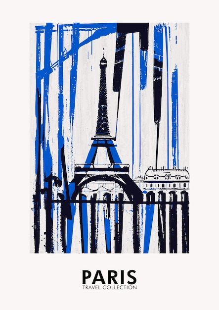 Cartaz de viagens vintage de Paris abstrato desenhado à mão para impressão e decoração de casa