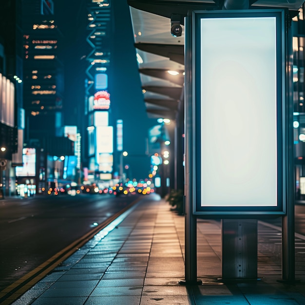 cartaz digital branco em branco em uma parada de ônibus para anúncios