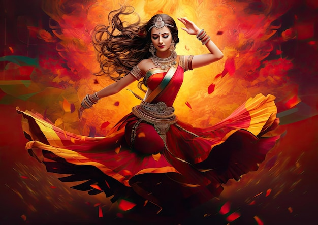 cartaz do festival com uma menina se apresentando em uma dança no estilo da cultura pop indiana