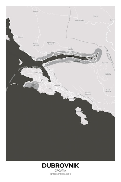 Cartaz Dubrovnik Croácia mapa