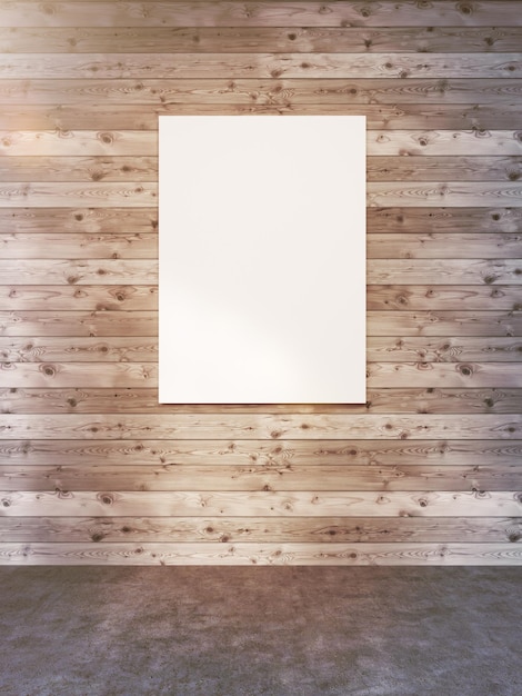 Cartaz em branco na parede de madeira