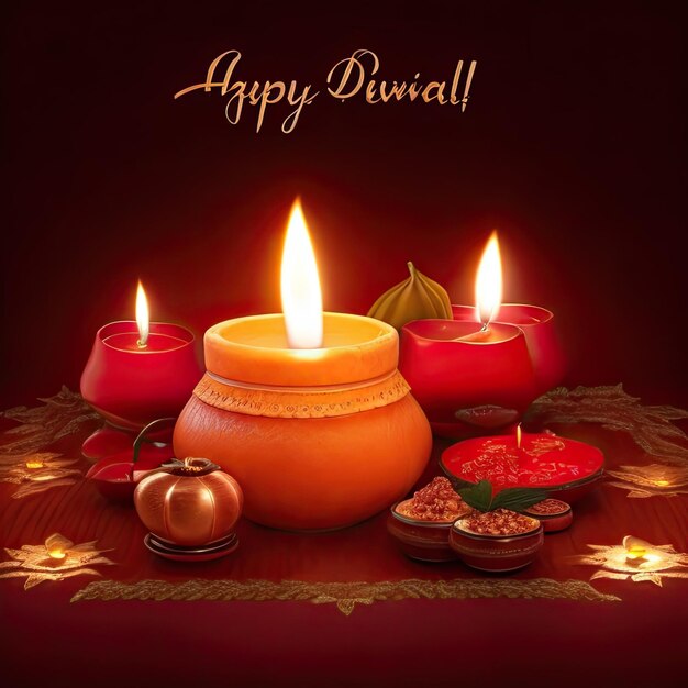 Cartaz feliz de Diwali ou design de banner com lâmpadas de óleo iluminadas