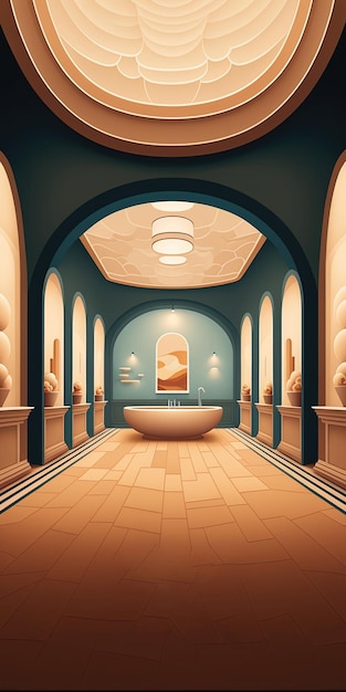 Cartaz interior de spa de banheira de bem-estar real de luxo elegante para centro de spa ou banho romano em estilo cartoon ai gerado