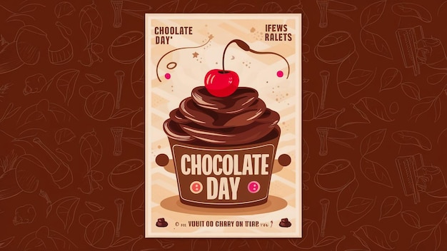 cartaz para o dia do milkshake de chocolate com uma cereja no topo