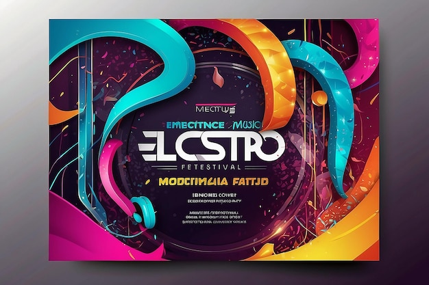 Cartaz publicitário de festival de música eletrônica convite de festa eletrônica de clube moderno ilustração vetorial com fundo de fita abstrata 3d capa de evento de música de dança