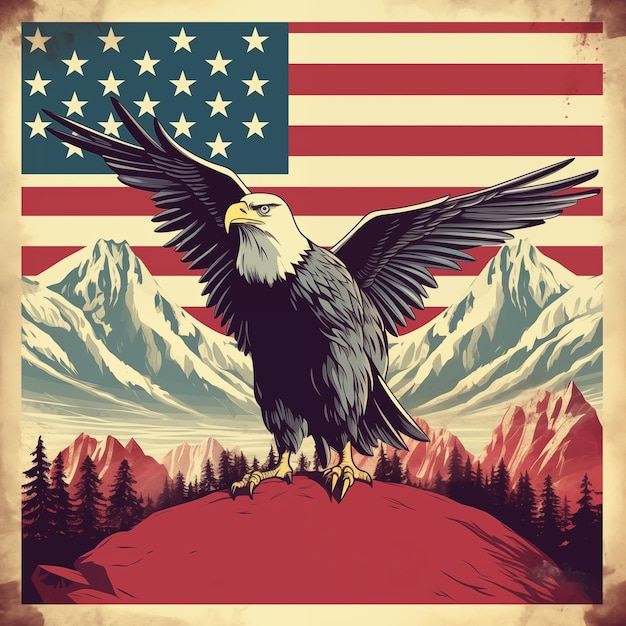 cartaz vintage americano bandeira do dia da independência dos EUA eleições presidenciais democracia gerada por IA