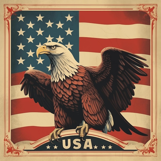 cartaz vintage americano bandeira do dia da independência dos EUA eleições presidenciais democracia gerada por IA