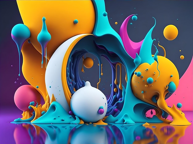 Cartazes líquidos 3d coloridos com respingo de formas abstratas