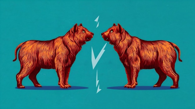 Foto carteira de investimento bullish versus bearish bull contra bear ups e downs no mercado de investimento bull a