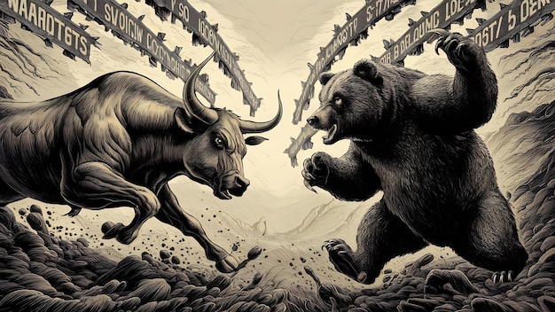 Foto carteira de investimento bullish versus bearish bull contra bear ups e downs no mercado de investimento bull a
