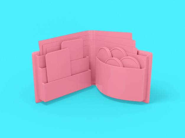 Carteira rosa de uma cor em um fundo plano azul Objeto de design minimalista ícone de renderização 3d elemento de interface ui ux