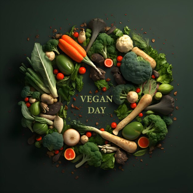 Un cartel 3D para el Día Vegano con verduras Imagen de alta calidad